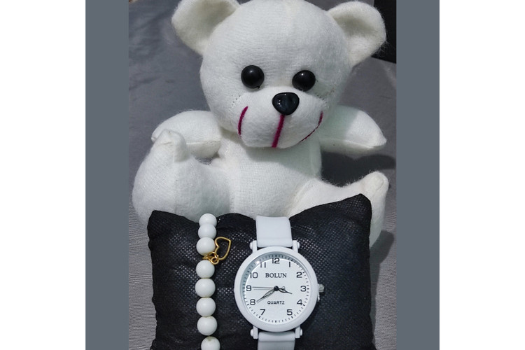 عروسک خرس سفید ساعت بالون دستبند