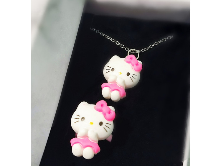 نیم ست کیتی گردنبند و انگشتر هلو کیتی